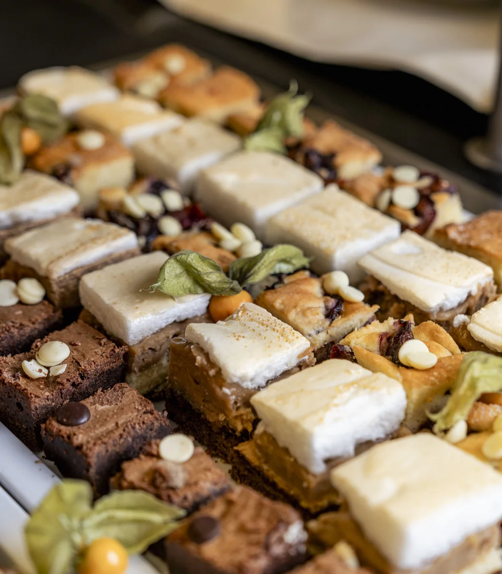 Verschiedene geschnittene Kekse und Brownies auf einer Platte angerichtet