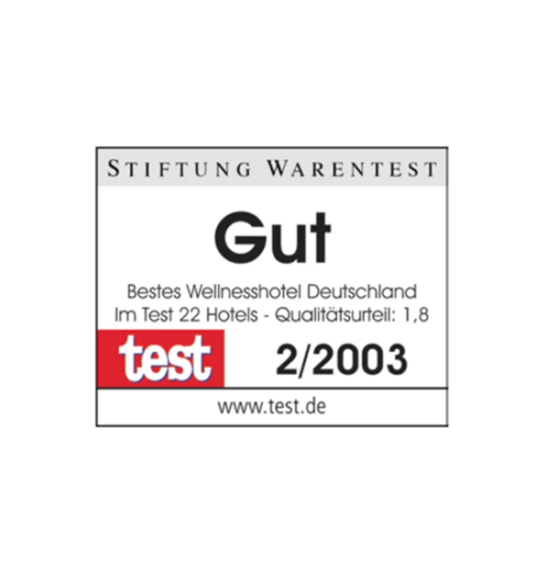 Stiftung Warentest Bewertungslabel Gut für bestes Wellnesshotel Deutschland 2003