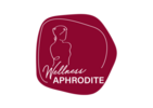 Wellness Aphrodite logo with line drawing of a woman in burgundy